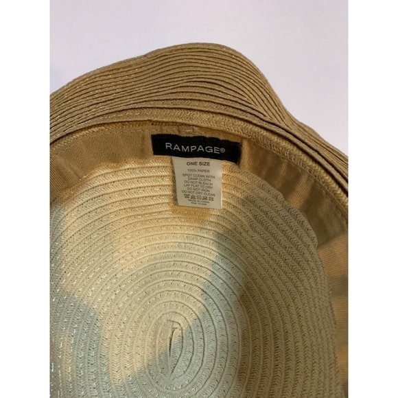 Rampage Floppy Wide Brim Woven Womens Hat One Size Leather Braided Trim Sun - Picture 4 of 5